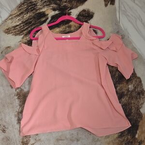 Umgee Blush Pink Cold-Shoulder Ruffle Blouse